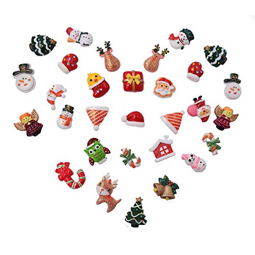 SIMUER 30 Piezas de Mini Adornos Navideños de Resina Papá Noel Árbol de Navidad Muñeco de Nieve para Decoración de Fiesta de Jardín para el Hogar