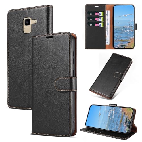 KKEIKO Cover per Samsung Galaxy J6 2018, Antiurto Custodia in PU Pelle con Slot per Porta Carte, Magnetico Protettiva Cover per Samsung J6 2018, Nero