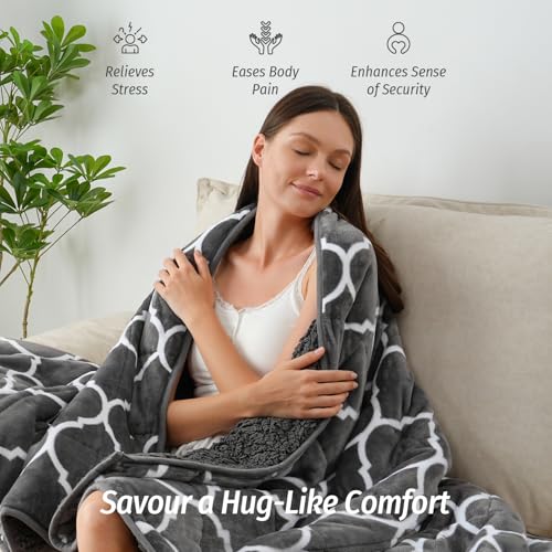 Wemore Sherpa Fleece Weighted Blanket for Adult, 20 lbs Dual Sided Cozy Fluffy Heavy Blanket, Ultra Fuzzy Throw Blanket with Soft Plush Flannel Top, 60 x 80 inches, Morocco Grey on Both Sides