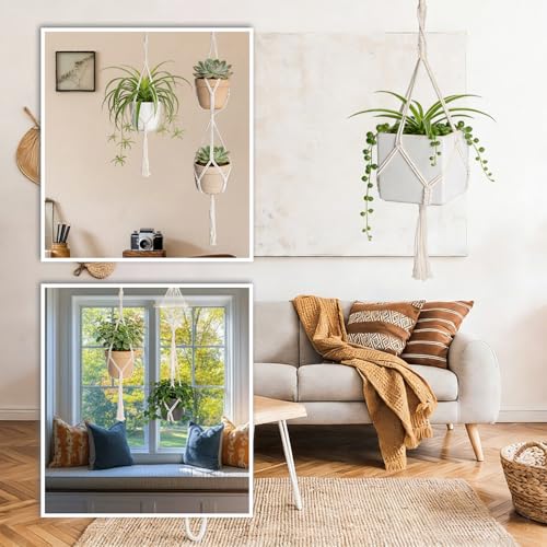 HUKUMA Makramee Blumenampel Set 4er Innen Boho – Bild 5