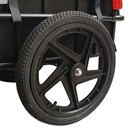 DMS® Fahrradanhänger, Lastenanhänger, Handwagen, mit Hochdeichsel, Transportbox mit 70 Liter Volumen, Max. 60kg, Kugel-Kupplung für Fahrräder mit 26'' - 28'' FH-01 (Schwarz)