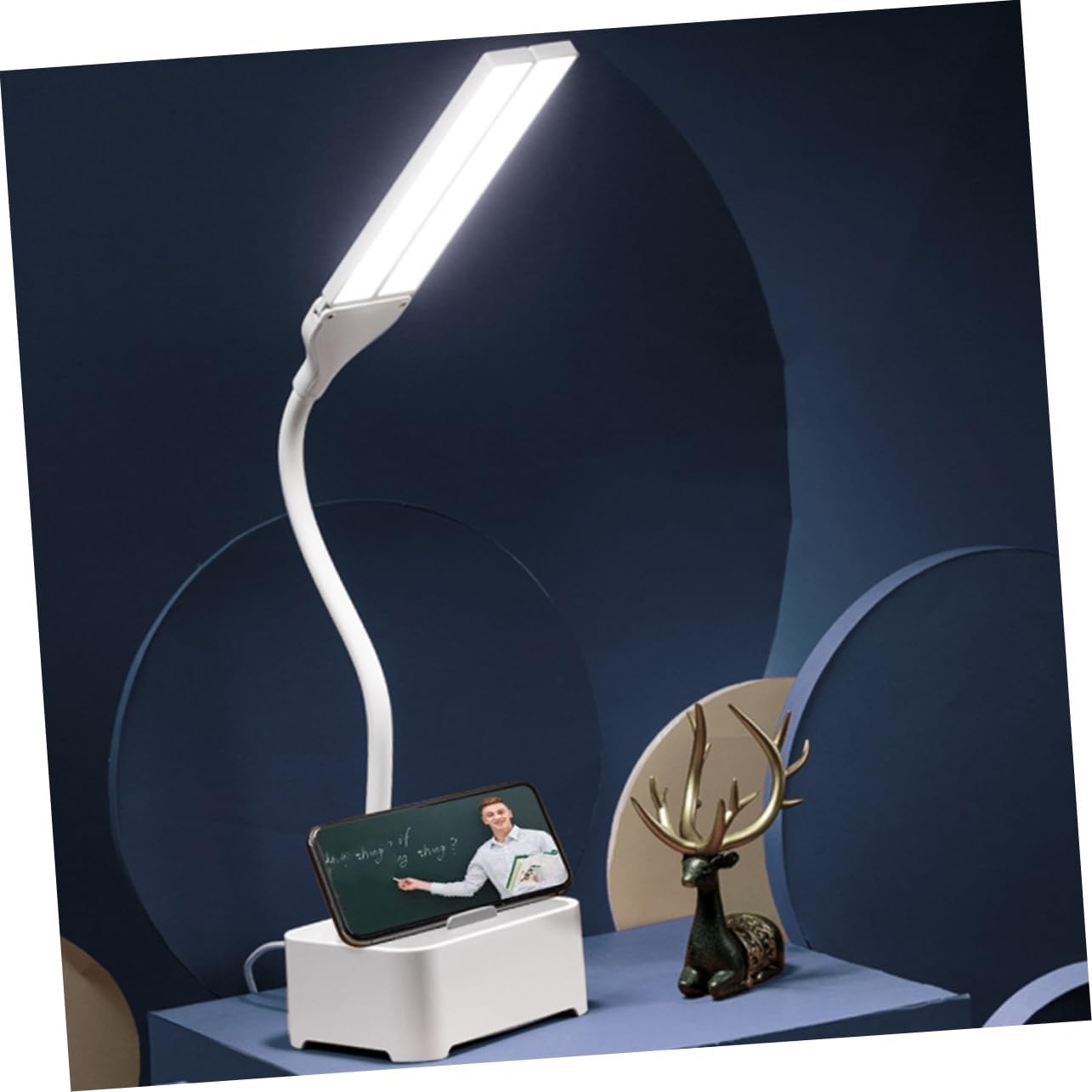 LIFKOME Dual-Head Table Lamp USB Charging Port Adjustable Eye Protection LED Light for Students Portable Reading Lamp Mobile Phone Holder for Home Office and Study