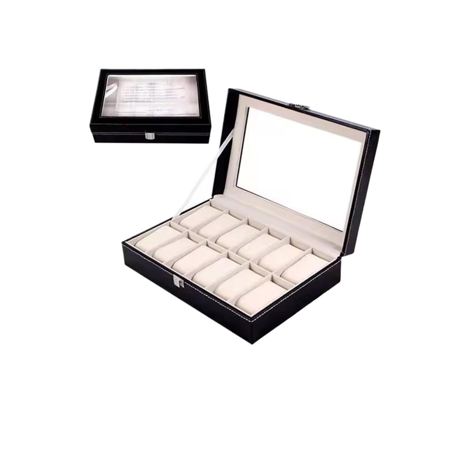 GHHZML Watch Box 12 Slot PU Leather Lockable Watch Storage Boxes, Men & Women's Jewelry Display Drawer Case, 2-tier Organizer Showcase