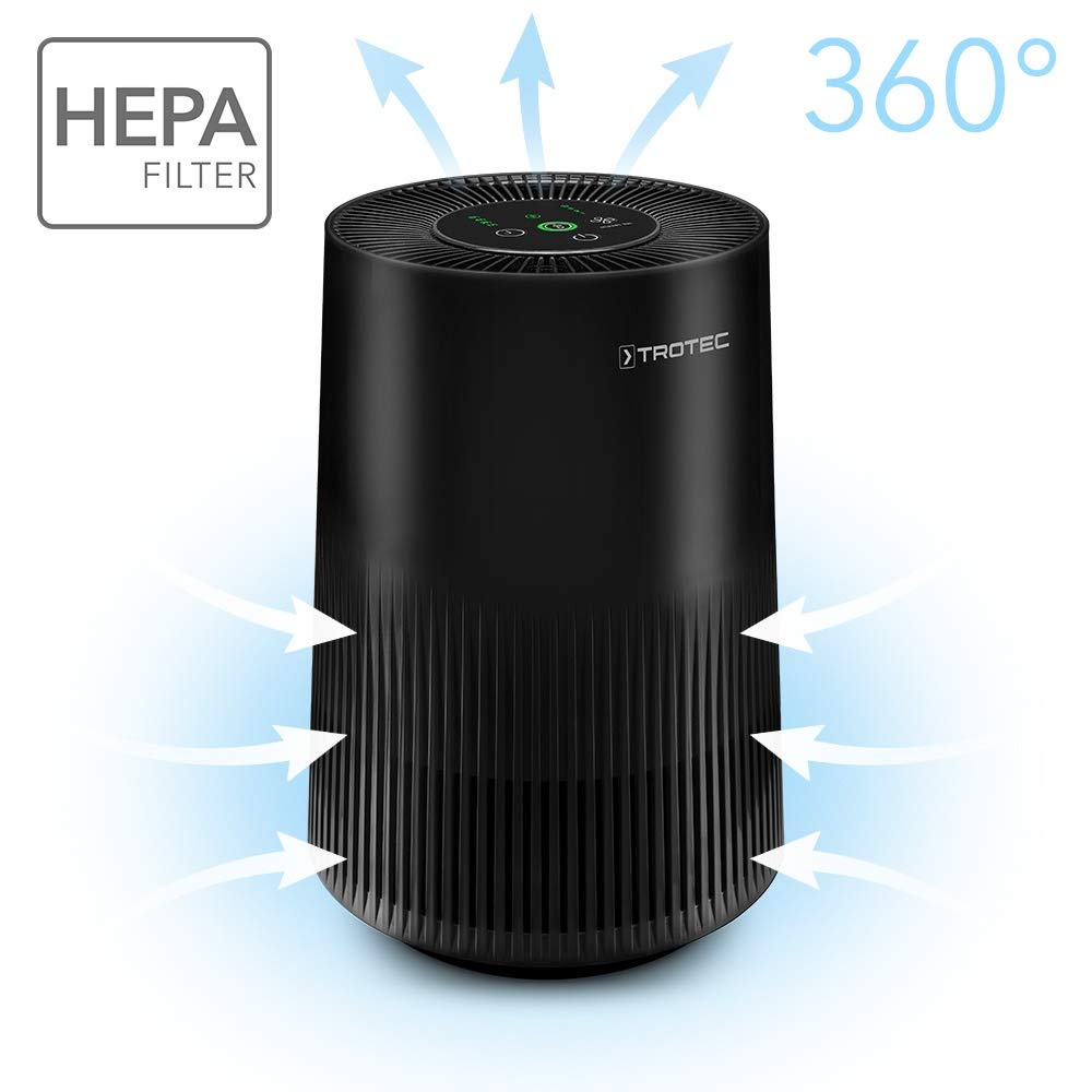 TROTEC Oczyszczacz powietrza AirgoClean® 11 E – filtr HEPA dla alergików – pomieszczenia do 15 m² /38 m³, poziom dmuchawy 3, usuwa 99,97% wszystkich cząstek, nadaje się do palarni, energooszczędny