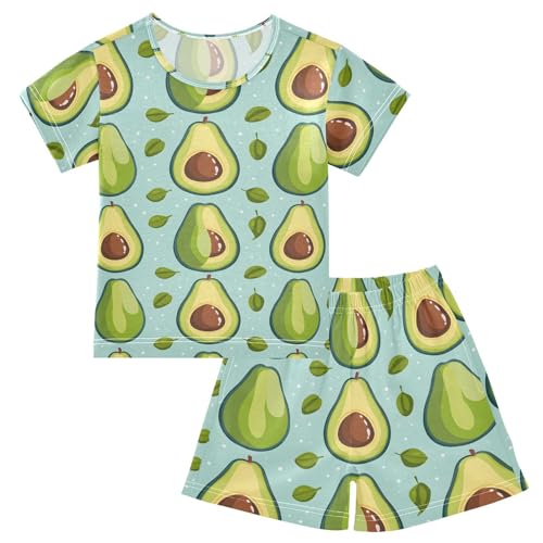ALAZA Avocado Leaves Fruit Pajamas Short Sleeve 2 Piece Sleepwear Top and Bottom Pajama Set Unisex