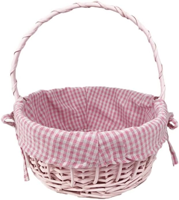JSEIAJB Wicker Handmade Flower Basket Spring Outing Fruit Picking Basket Woven Basket Picnic Basket Flower Arrangement(Black)