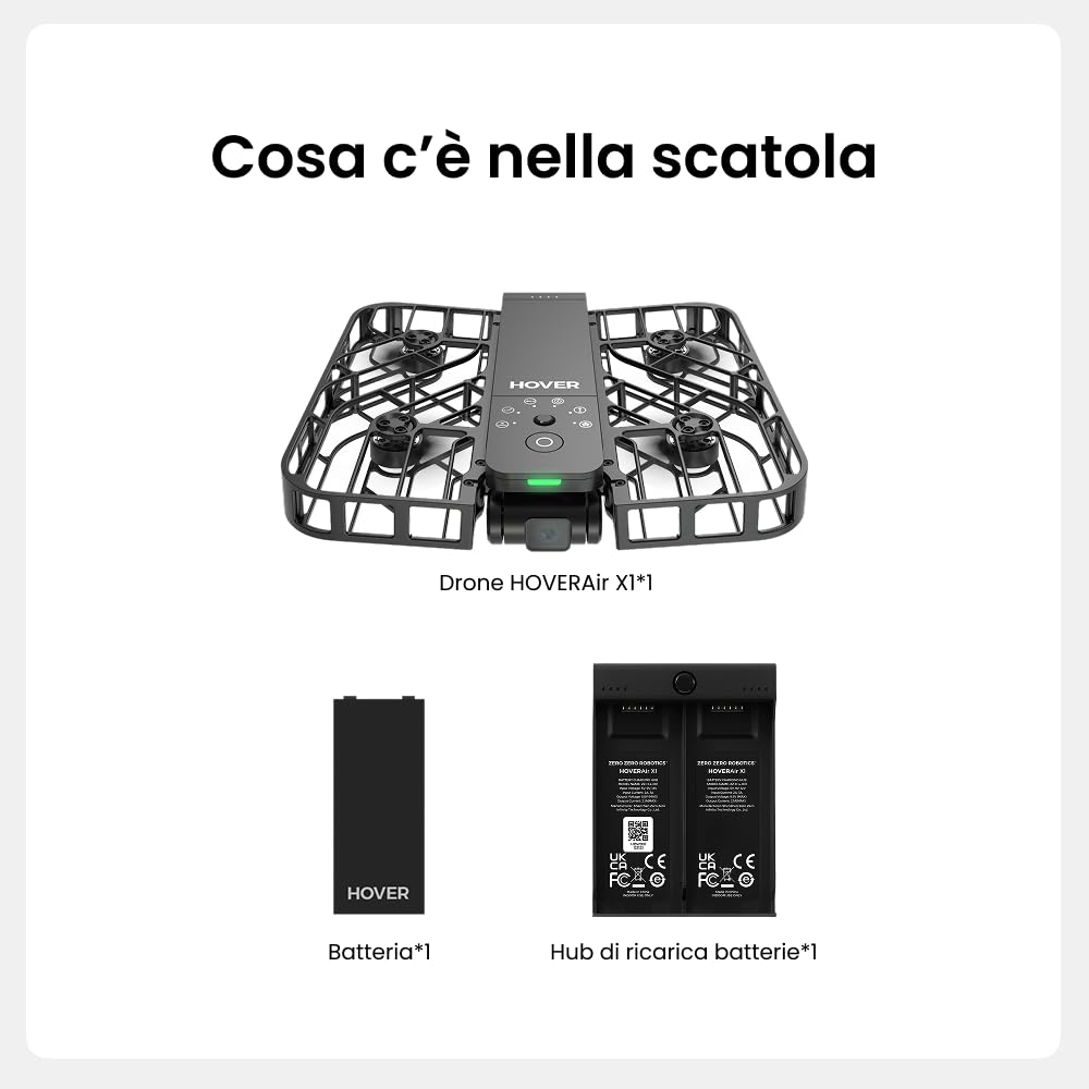 HOVERAir X1 Telecamera Auto-Volante, Video HDR con Drone Tascabile, Decollo sul Palmo, Percorsi di Volo Intelligenti, Follow-me Action Camera con Controllo a Mani Libere, Nero (Combo)