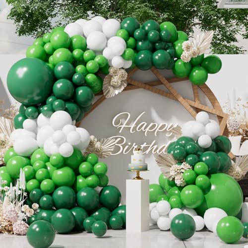 SUWEN Ballons Kit Arche Vert 153Pcs Différentes Tailles de 18 10 5 Pouces Ballon Guirlande Latex Vert Citron Vert Foncé et Blanc pour Décorations Baby Shower Anniversaire Fête Jungle Diplôme