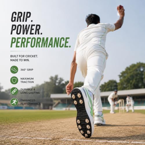 Image of Pro ASE Lightweight Cricket Shoes - Durable & Comfortable | Ideal for Turf, Ground & Hard Surfaces | Allrounder Design with Metal Spikes, Velcro & Superior Grip | White, Blue, Green, Red