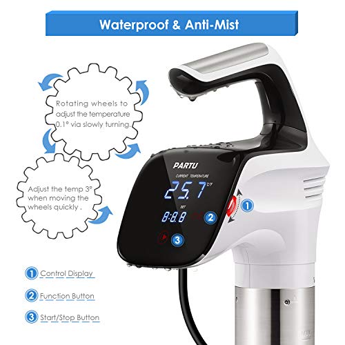 Sous Vide Cooker, PARTU Thermal Immersion Circulator with Precise Temperature and Time Control, Stainless Steel Body with Removable Clamp, Ultra-Quiet, 850W
