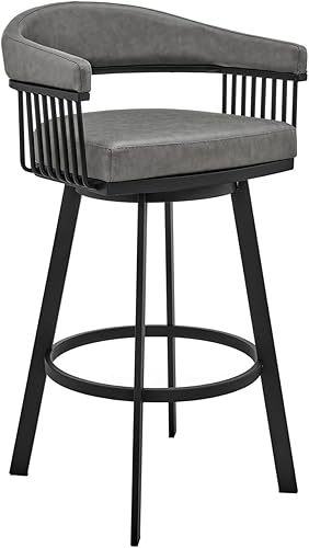 Miniatura 4 de Armen Living Bronson Taburete de bar de 25 pulgadas, piel sintética gris pizarra y metal plateado