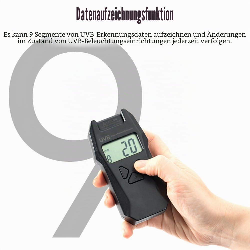 UVB Index Messgerät, Digitaler Reptilien UVB Tester mit Sonde und Datenprotokollierung 240-370 nm