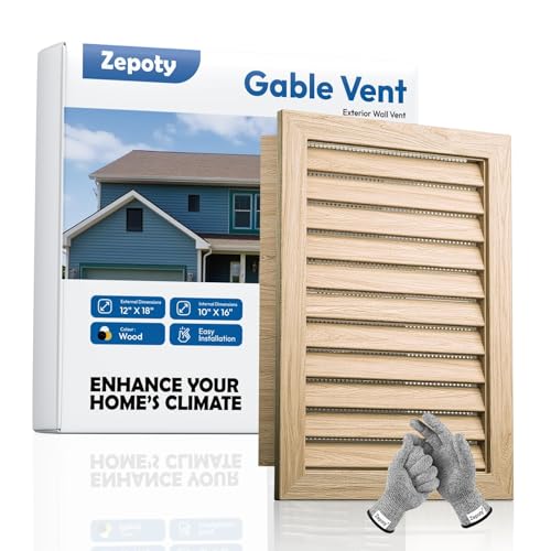 Zepoty 12" x 18" Wood Gable Vent with Metal Screen – Paintable Finish, Rust-Proof Mesh for Attics, Garages & Sheds, Vent Opening: 10" x 16"