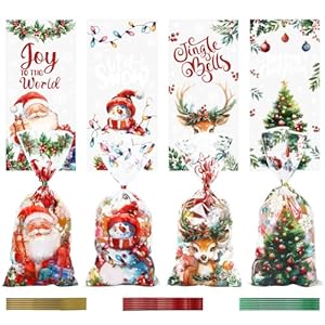 DERAYEE 120 Stk. Weihnachten Cellophantüten mit Twist Krawatten