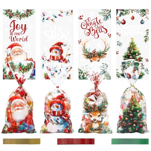 DERAYEE 120 Stk. Weihnachten Cellophantüten mit Twist Krawatten