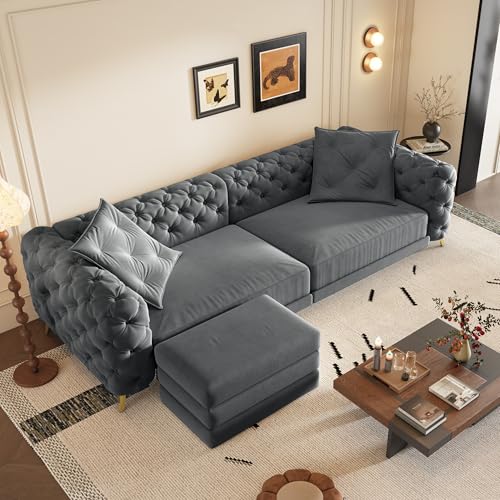 Image of KEIKI 97.7 inch Convertible Sleeper Sofa Bed, 3 in 1 Pull Out Sofa Bed, 4-Seater Button Tufted Couch with Movable Ottoman for Living Room, Bedroom, Apartment, Dark Grey