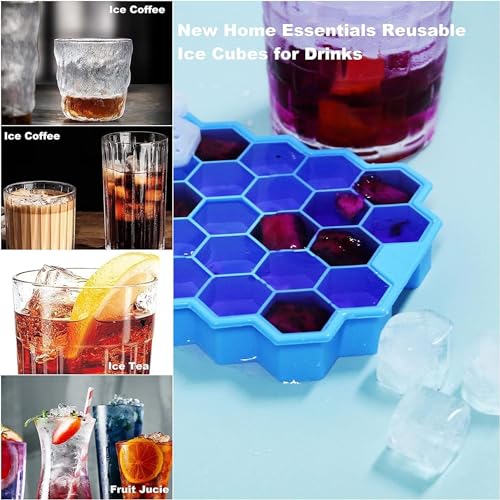 Image of CLOUDVALLEY 4 Pack Silicone Ice Cube Trays with Lids Easy-Release Hexagon Ice Maker for Freezer, Reusable Food-Grade Ice Molds for Cocktail Bar, Whiskey, Iced Coffee & Home Kitchen (Multi Color)