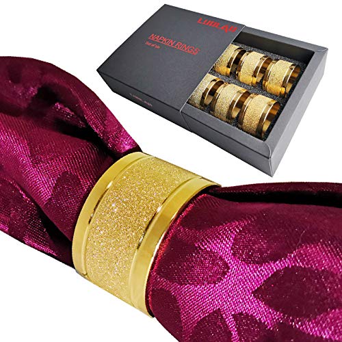 LUOLAO Gold Napkin Rings Set of 6, Premium Bling Metal Dining Table Decoration for Dinner, Party and Festival