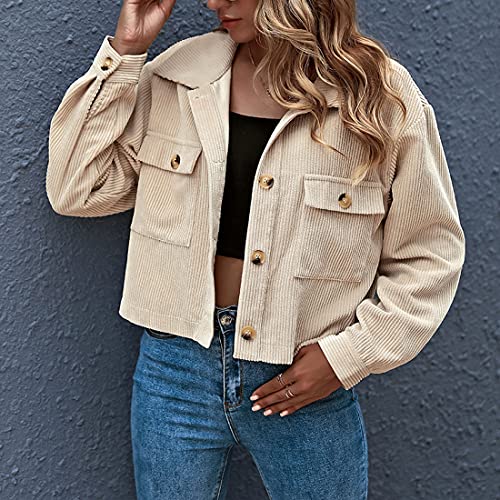 Zontroldy Womens Fashion Cropped Corduroy Plaid Shacket Jacket Button Down Long Sleeve Crop Shirts Jackets Tops2