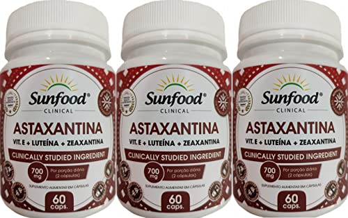 Astaxantina + Vitamina E + Luteína + Zeaxantina (700 mg) Sunfood 60 Cápsulas Kit 3 Unidades