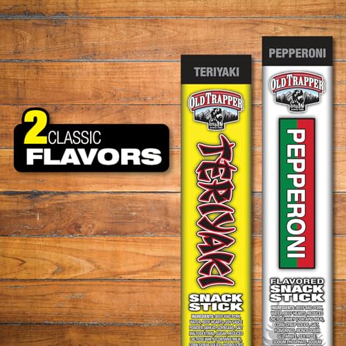 Image of Old Trapper Teriyaki Snack Sticks, 1.2-Ounce Individually Wrapped Packages, Natural Wood Smoked Meat Snacks, 11 Grams of Protein per Serving (Pack of 24)