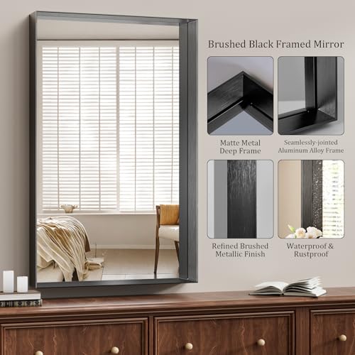 Image of Koonmi Bathroom Wall Mirror, 48x30 Black Mirror for Over Sink