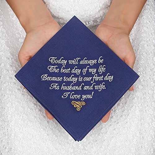 Generic Gifts For Groom From Bride On Wedding Day Embroidered Cotton Navy Blue Grooms Handkerchief Future Husband Gift Love Note thumb #2