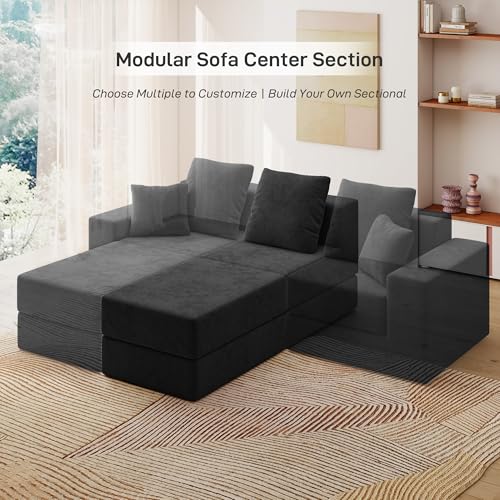 Image of Living&Giving Cloud Sectional Couch for Living Room, Modular Boneless Couch with 1 Ottoman, Middle-seat Can Be Combined with Modular Sofa, Customizable Layout for Any Space, Black