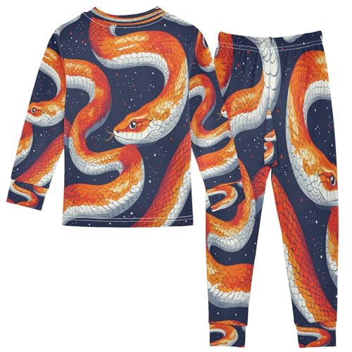 Pajama Sets Long Sleeve Watercolor Orange Snake Pattern Soft Comfy Sleepwear 2 Piece PJS 3-8T3