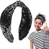 HAIMITI Halloween Headband Silver Spider Web Hair Accessories Black Funny Hair Bands Non Slip Knotted Wide Head Bands For Women's Hair Halloween Costume Party Supplies Decoration 1pcs
