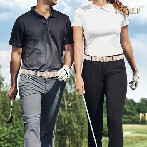 Image of JASGOOD Women Men Braided Woven Elastic Stretch Waist Belt Golf Canvas Fabric Casual Belt for Jeans Pants
