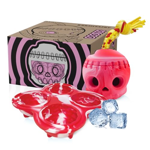 Kershyapet Juguete para perros congelados para mantenerlos ocupados, juguetes de enriquecimiento para perros grandes, juguetes dispensadores de golosinas de calavera para perros para aburrimiento,