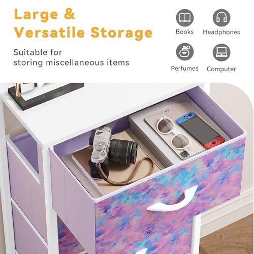 DWVO Dresser with 4 Drawers - Storage Tower Unit, Dresser for Bedroom, Living Room, Closets - Sturdy Steel Frame, Wooden Top & Easy Pull Fabric Bins, Purple