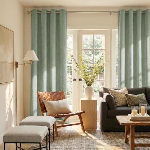 Image of NICETOWN Sage Green 100% Blackout Linen Curtains 84 inches Long 2 Panels, White Liner Composite Grommet Thermal Drapes Home Decor Window Treatments for Bedroom /Living Room, W52 x L84