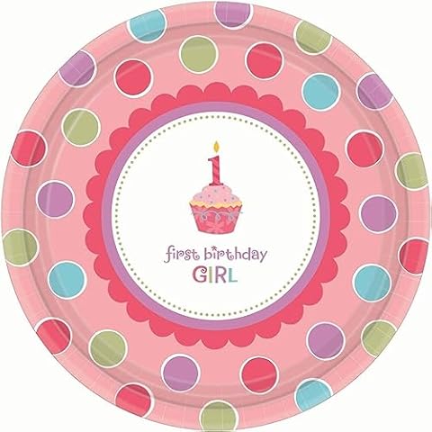 Amscan Pink Polka Dot Birthday Plates Cover