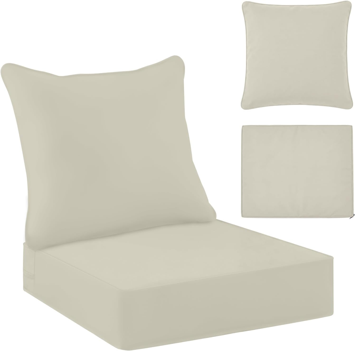Tingjoo 1 Set 24x24x4 Inch Outdoor Chair Cushions Covers, Waterproof UV Resistant Patio Cushion Replacement Seat Slipcovers, and 24 x 20 Back Covers with Zipper for Furniture, Deep Seat Sofa (Beige)