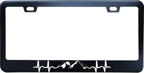 Heartbeat Moon Star Mountain Camping License Plate Frame for Women/Men, Black Stainless Steel License Plate Frame 2 Holes & Screws for Car, 12x6 Inch Fits Standard US/CA