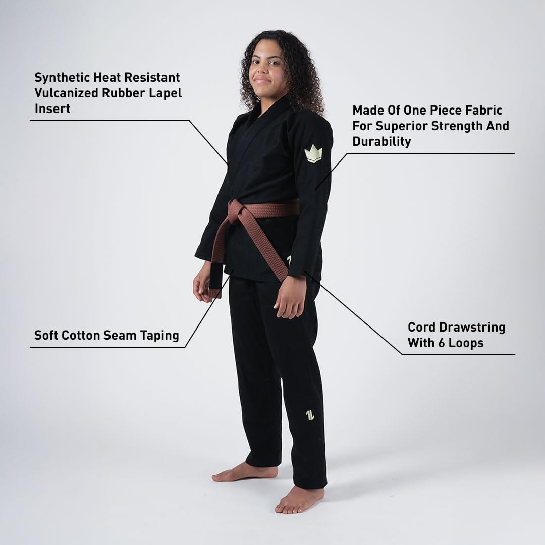KINGZ The ONE Womens Jiu Jitsu Gi – Black, IBJJF Legal, Lightweight Kimono, Reinforced Stitching, Cord Drawstring