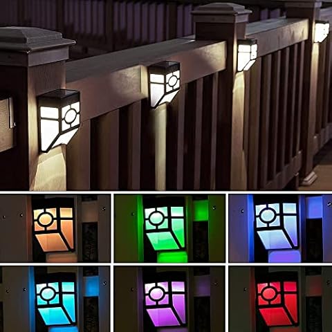 FLOWood Solar Fence Light, 8 Pack LED Fence Solar Lights Outdoor, for Deck Garden, Yard, Driveway Path, Front Door and Landscape, Cold White/Multicolour Changing Cover