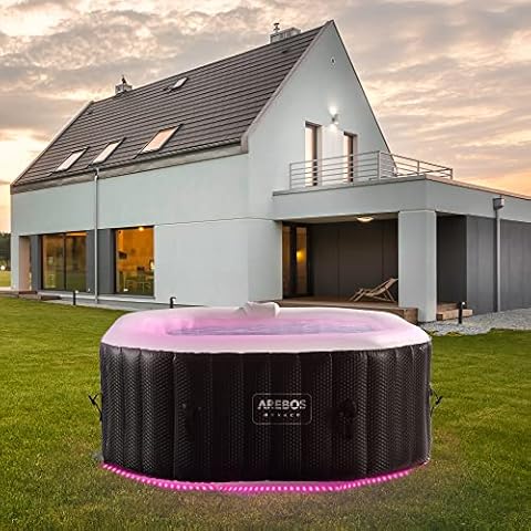 AREBOS Whirlpool mit LED Beleuchtung | Aufblasbar | In- & Outdoor | 154x154 cm | 4 Personen | 110 Massagedüsen | mit Heizung Cover