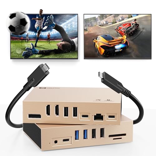 Displaylink Docking Station Dual Monitor for MacBook M1/M2/M3 Windows,15 in 1 USB C HDMI Docking Station with 2 HDMI & DisplayPort 4K@60Hz,8 USB Ports,100W PD,Gigabit Ethernet,3.5mm Audio,TF/SD