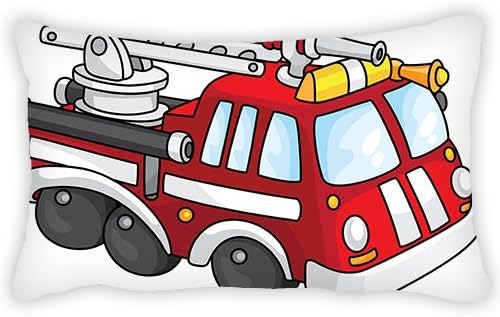 ElijahToby Polyester Pillow Cover Cartoon Fire Truck Bolster Throw Pillow Case Cushion Cover for Kids Bedroom Couch Sofa Home Decorative 20x26 Inches