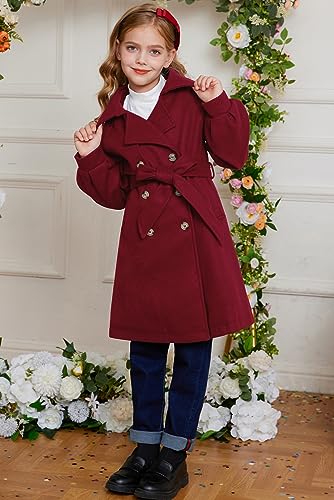 Image of GRACE KARIN Girls Dress Coat Lapel Wool Blend Long Winter Jackets with Pockets Belt 6-16Y
