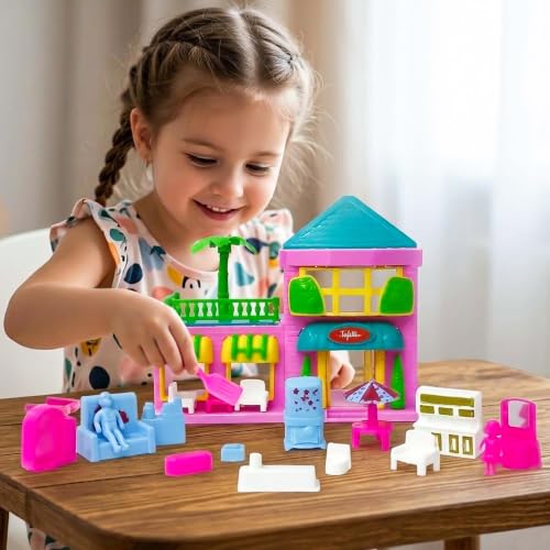 Image of NHR Kids Family Doll House Play Set with Miniature Furniture Accessories