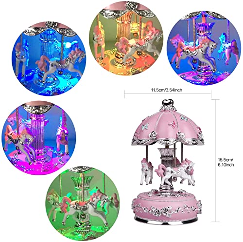 Sdgina Carousel Music Box For Girls - Color Changing Musical Carousel Horse Rotating And Plays Tune Castle In The Sky, Pink Musical Boxes And Figurines For Kids Girl Kids Baby Birthday #TOP7