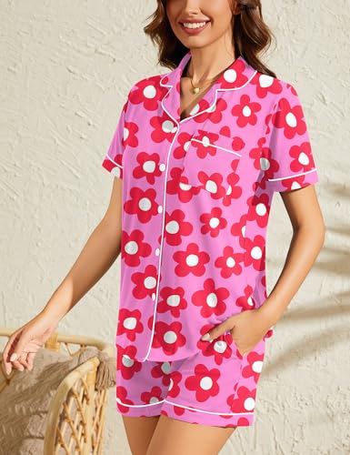 Image of SWOMOG Womens Button Down Pajamas Set Short Sleeve Sleepwear Bride Soft Pj Lounge Sets XS-3XL