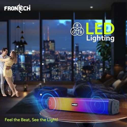 Image of FRONTECH ECHOLITE-181 Mini Soundbar Speaker with FM Radio /USB /TF /RGB Lights and Aux Support 10 W Bluetooth Speaker / 1200 mAh Battery, 1 Year Warranty (Black- SW-0181)