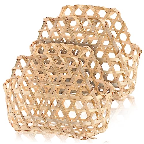 Unomor 2pcs Bamboo Woven Storage Basket Decorative Boho Style Small Wicker Basket Lid