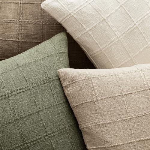 Image of Foindtower Set of 1 Decorative Linen Check Throw Pillow Cover Neutral Farmhouse Lumbar Cushion Cover Modern Boho Home Decor for Sofa Chair Couch Bedroom Living Room Outdoor,12x20 Inch,Sage Green