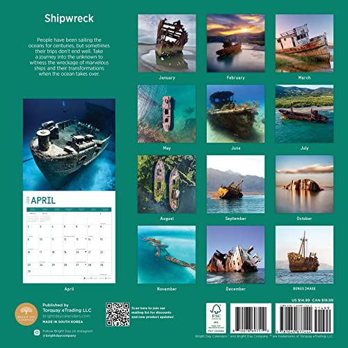 2023 Shipwreck Wall Calendar By Bright Day, 12X12 Inch, Cool Interesting Ocean Photography #TOP1